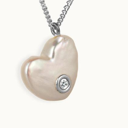 Precious Pearl With Diamond Silver Heart Necklace
