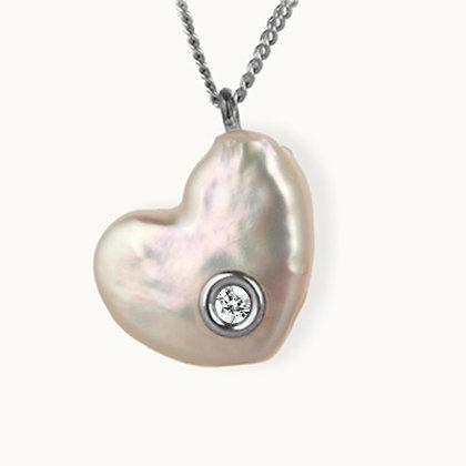 Precious Pearl With Diamond Silver Heart Necklace