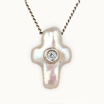 Marine Pearl Cross with Diamond Pendant