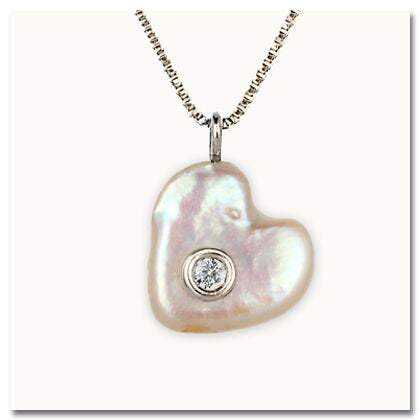 Sea Heart 14k Gold Pearl with Diamond Necklace