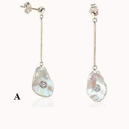Stone 14k Gold Mother of Pearl & Diamond Elongated Drop Earrings