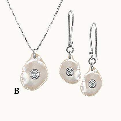 Waves Mother of Pearl and Diamond Sterling Silver set