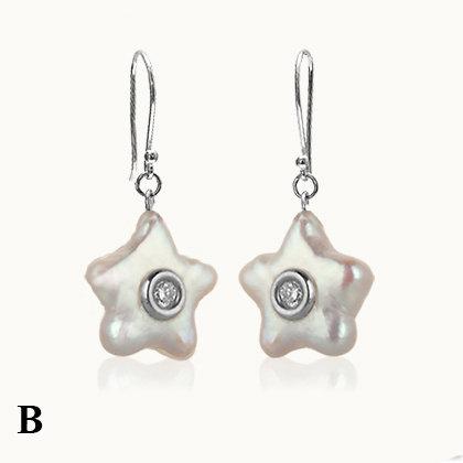 Coral Star Mother of Pearl & Diamond Dangle Earrings