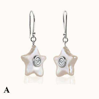 Coral Star Mother of Pearl Dangle Diamond Earrings