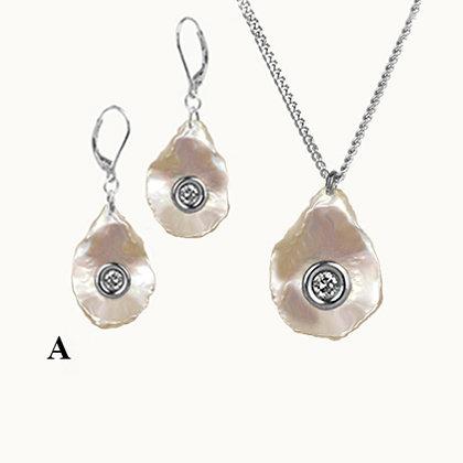 Waves Mother of Pearl and Diamond Sterling Silver set