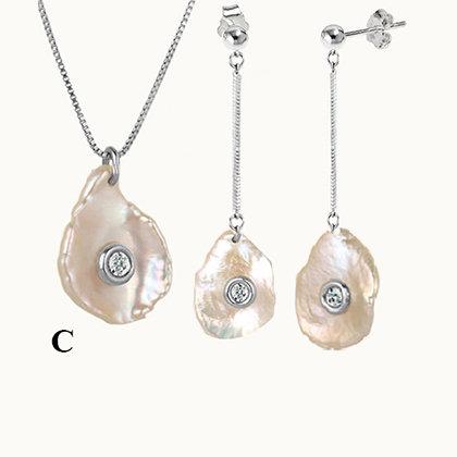 Waves Mother of Pearl and Diamond Sterling Silver set