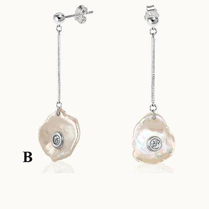 Oceanic Silver Diamond Pearl Drop Earrings