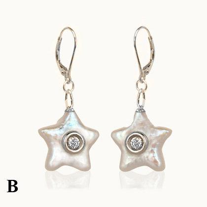 Wave Start Pearl With Diamond Gold Earrings