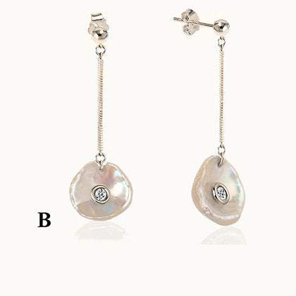 14k Gold River Pearl with Mother of Diamond Drop Earrings