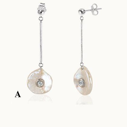 14k Gold River Pearl with Mother of Diamond Drop Earrings