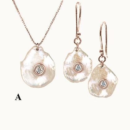 SeaShell 14k Gold Pearl & Diamond Elongated Set