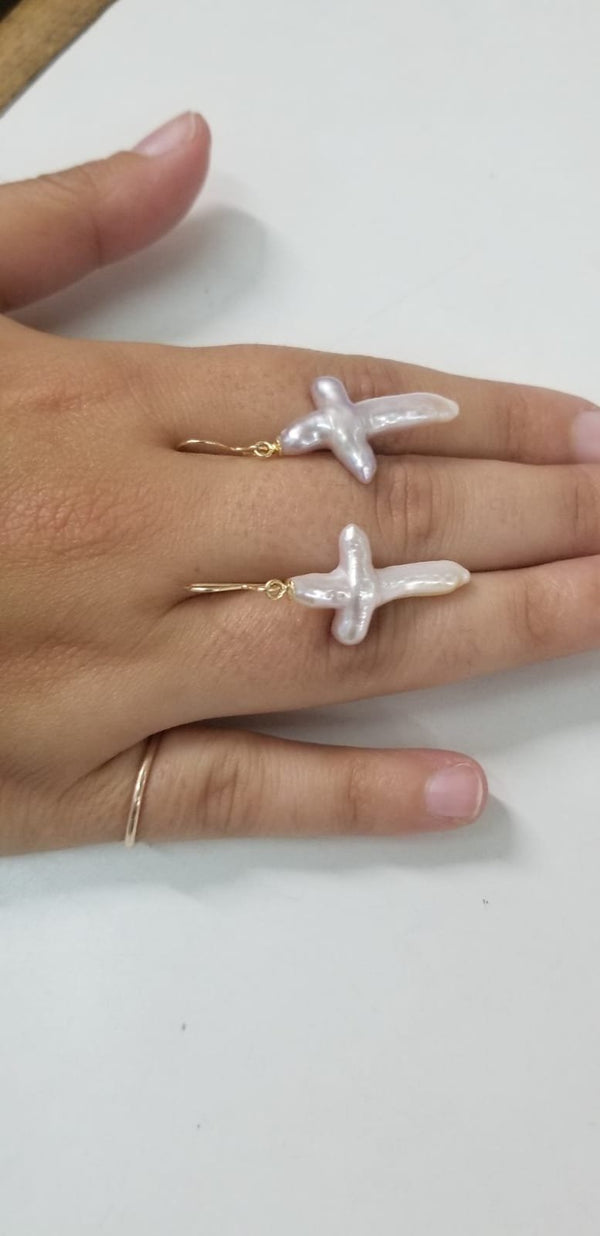Coral Cross Earrings With Diamonds